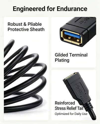 Vista 5 de Meokse Cable de extensión USB 3.0 de 12 pies, compatible con cámara web, cámara, teléfono, concentrador USB, mouse, teclado, impresora, disco duro