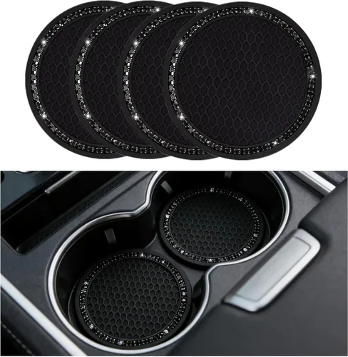 Vista 11 de yousheng 2 posavasos brillantes para automóvil, inserto universal para vehículo, inserto de silicona antideslizante de diamantes de imitación