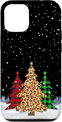 Vista 26 de iPhone 16 Árboles de Navidad con estampado de leopardo y cuadros