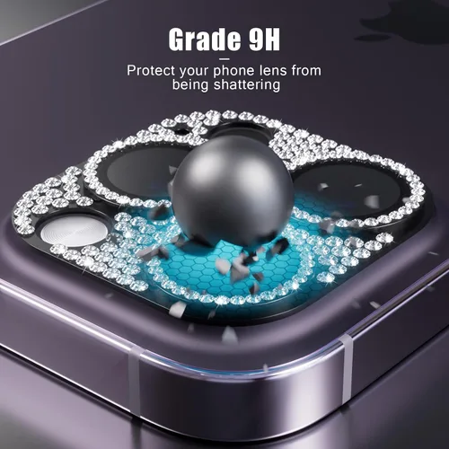 Vista 3 de AKABEILA Compatible con cámara iPhone 11 Pro Max/11 Pro, protector de lente con diamantes de imitación, protección de vidrio templado 9H, Negro