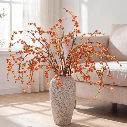 Vista 12 de Zeyune 6 ramas artificiales con brotes burdeos de 40 pulgadas, de plástico sintético de hoja perenne, para florero, bricolaje, hogar, oficina, boda