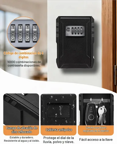 Vista 2 de BKNOOU - Caja grande con cerradura de llave para montaje en pared exterior, código de combinación de 4 dígitos Waterproof, Resettable, Anti-theft