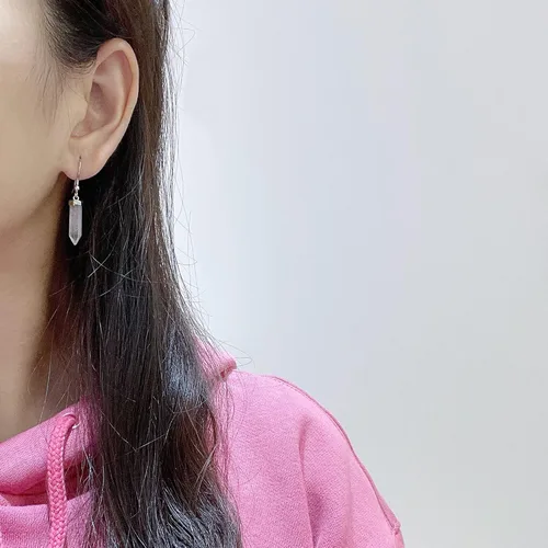 Vista 2 de Pendientes colgantes de plata de ley 925 con cuarzo blanco auténtico para mujer