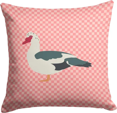 Vista 394 de Caroline's Treasures BB8163PW1414 Beltsville - Almohada decorativa de tela a cuadros pequeños, color blanco, pavo y gallina azul, lavable a máquina