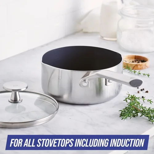 Vista 4 de Blue Diamond Cookware - Cacerola antiadherente de cerámica de acero inoxidable de tres capas, de 1.6 cuartos de galón con tapa, sin PFAS