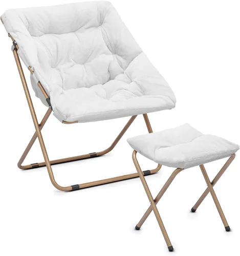 Vista 14 de Cómoda silla con platillo, silla de sala de estar, silla plegable acolchada suave de piel sintética, silla de luna cómoda para sala de estar