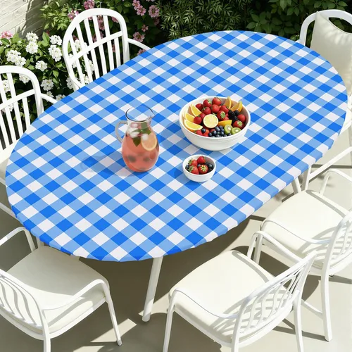 Vista 35 de Smiry - Mantel redondo de picnic de vinilo elástico impermeable con respaldo de franela, mantel de vinilo ajustable para mesas de 31-35 pulgadas