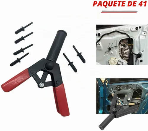 Vista 2 de Juego rápido de 41 remaches de plástico, herramienta de remache para todos los remaches de plástico, juego de herramientas manuales, perfecto