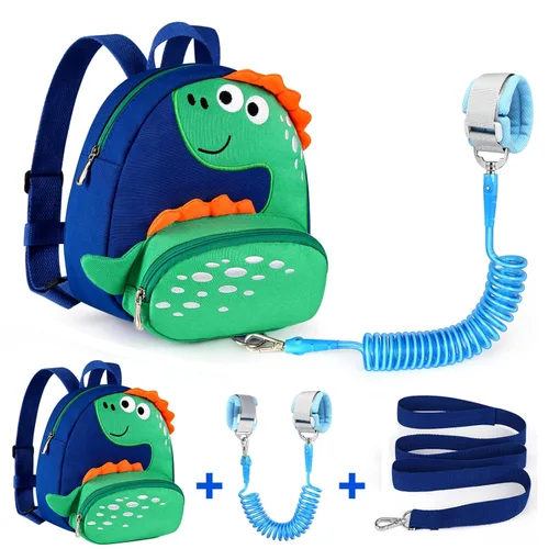 Vista 14 de Accmor Mochila con arnés para niños pequeños con correa, lindas mochilas con dinosaurios con enlace antipérdida en la muñeca, lindas pulseras
