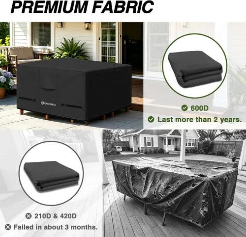 Vista 5 de Cubierta de mesa de patio Porch Shield - Funda impermeable para juego de mesa y sillas de comedor al aire libre cuadrada - 55 x 55 pulgadas, negra