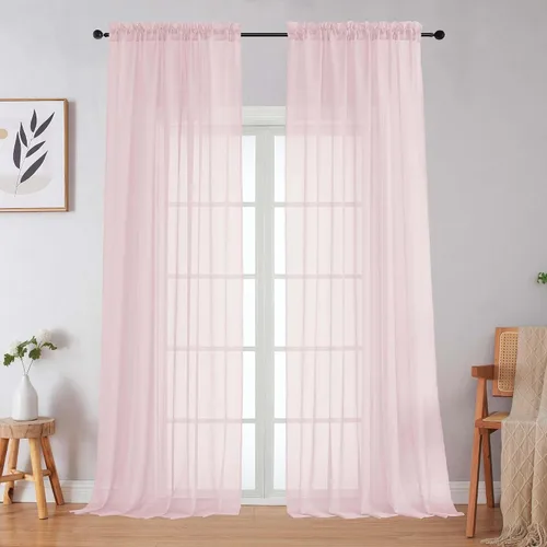Vista 301 de 2 paneles de cortinas traslúcidas blancas para dormitorio, sala de estar, 96 pulgadas de largo, modernas, suaves, ligeras, con bolsillo para barra
