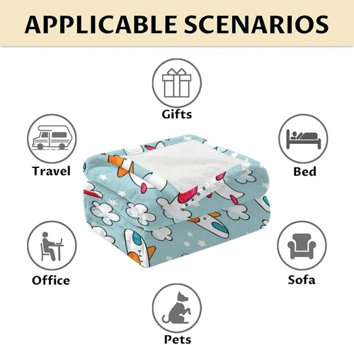 Vista 6 de Manta de avión para regalo, 30 x 40 pulgadas, bonita manta para niños y adultos, manta suave y mullida verde claro para sofá, oficina
