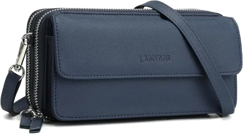 Vista 43 de Lanyani Cartera Cruzada RFID con Correa de Muñeca y Bolsillo para Teléfono para Mujeres de Cuero Vegano B-mostaza oscura