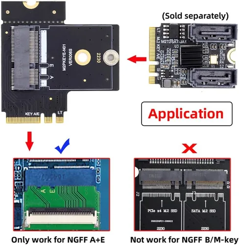 Vista 8 de xiwai NGFF Key A+E macho a PCI Express Riser Adaptador hembra en ángulo recto 90 grados Adaptador de perfil bajo Tarjeta de extensión Riser