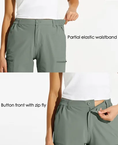 Vista 5 de Willit - Pantalones cortos de senderismo tipo cargo para mujer, de 10 pulgadas, elásticos, para golf, activos, de secado rápido, pantalones cortos