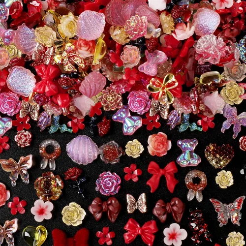 Vista 13 de COOSLIM 110 dijes de uñas 3D para uñas acrílicas, flor de camelia, rosa, mariposa, lazo, corazón, oso, conejo, estrella, para diseños de uñas