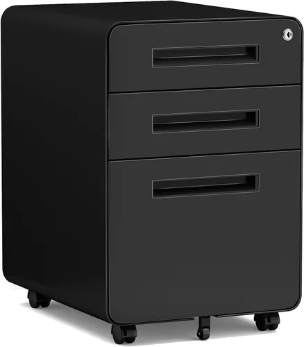 Vista 12 de MIIIKO - Archivador de metal con 3 cajones con ruedas, archivador móvil para debajo del escritorio de oficina en el hogar, archivadores totalmente