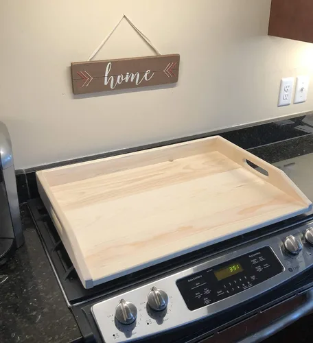 Vista 7 de Bandeja de servir de madera hecha a mano, la cubierta superior de la estufa funciona como TV, cama o bandeja de alimentos, tabla de servir de madera