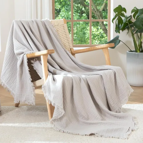 Vista 33 de MooMee - Manta de muselina 100% algodón con flecos de 4 capas de gasa, tamaño Queen Manta de verano suave, transpirable y ligera para adultos