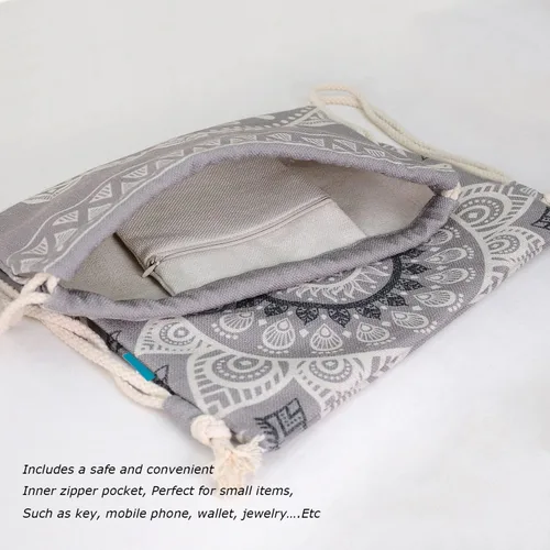 Vista 3 de Miomao Mochila con cordón estilo mandala, bolsa de lona para deportes de playa