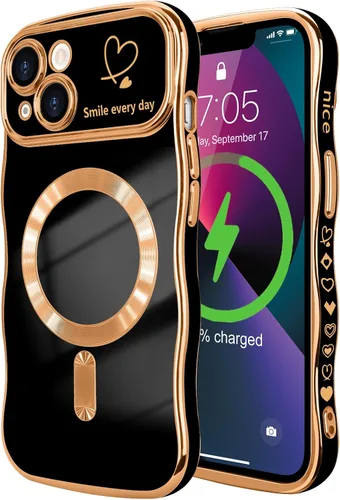 Vista 87 de LCHULLE - Funda magnética para iPhone 13 para mujeres y niñas, con forma ondulada, color azul bebé [Compatible with MagSafe] Cute Curly Wave, Love