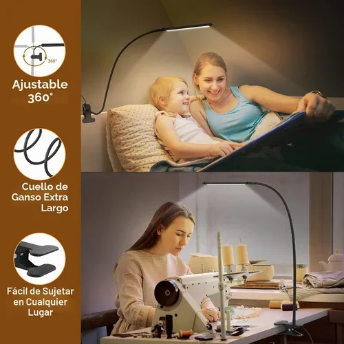 Vista 4 de iZELL Lámpara LED de escritorio para oficina en casa con abrazadera [77 luces LED, 3 modos de color y 10 niveles de brillo] Luces flexibles