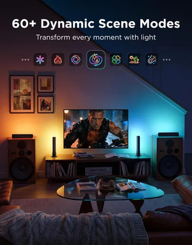 Vista 8 de Govee - Barras de luz LED inteligentes, funcionan con Alexa y Google Assistant, retroiluminación LED WiFi RGBICWW para TV con modos de escena