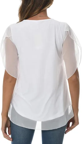 Vista 4 de Blusas de malla de manga 34 con volantes para mujer, blusas holgadas y elásticas