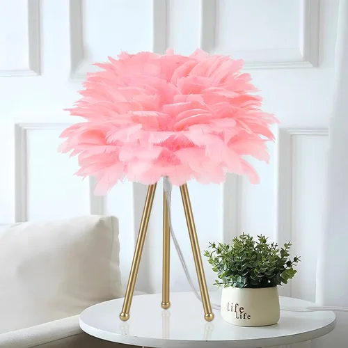 Vista 9 de Capslpad Lámpara de mesa con trípode de plumas, 15.3 pulgadas, moderna lámpara de mesa/escritorio blanca con acabado dorado para sala de estar