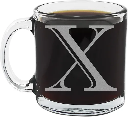 Vista 23 de Spotted Dog Company Taza de café de vidrio transparente con monograma grabado de 12 onzas (letra A), regalos de café personalizados de la A a la Z