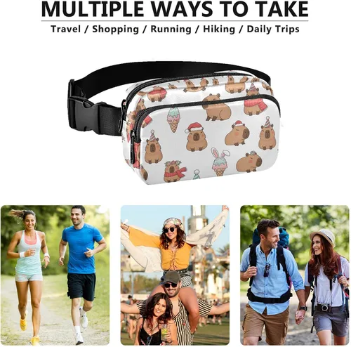 Vista 6 de Capybara Christmas White Fanny Packs for Women Men Belt Bag Fashion Waist Packs Crossbody Bag Casual Waist Pouch Bum Bags for Workout