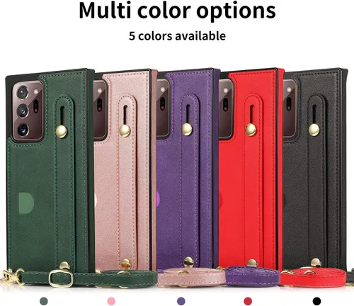 Vista 7 de Funda Samsung Galaxy Note 20 Ultra con correa de piel ajustable, tarjeteros cruzados, función atril - KB negro