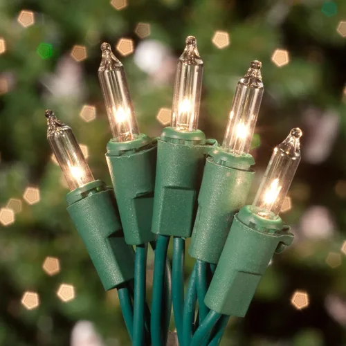 Vista 2 de Holiday Essence Luces de Navidad Intermitentes, Controlador de 8 Funciones, 140 Mini Bombillas Transparentes, Cable Verde, Luces de Cadena