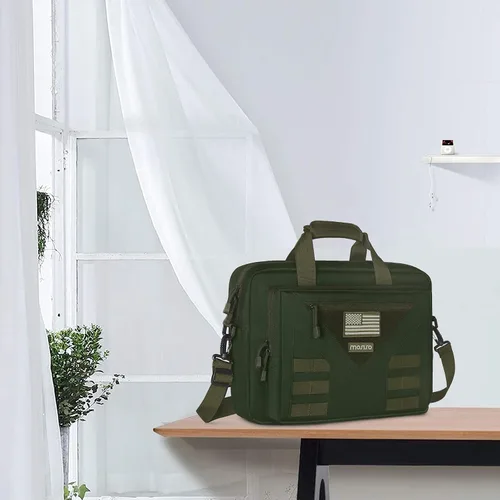 Vista 7 de MOSISO Bolsa táctica para laptop de 15.6 pulgadas para hombres, bolsa de mensajero táctica de 15-16 pulgadas, bolsa de hombro con múltiples Verde