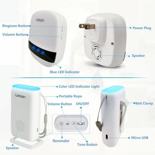 Vista 3 de Buscapersonas inalámbricas para cuidadores Botón de llamada Botón de alerta Campana de llamada para pacientes ancianos en casa Sistema de alerta