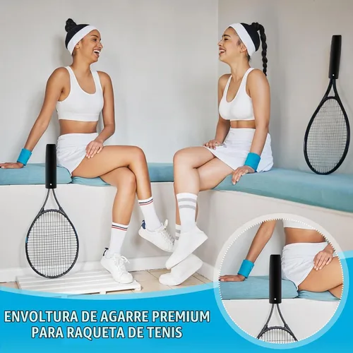 Vista 6 de Blueweenly 4 fundas para mango de raqueta de tenis, cubierta de agarre de raqueta de tenis, mango protector extraíble antideslizante de lona