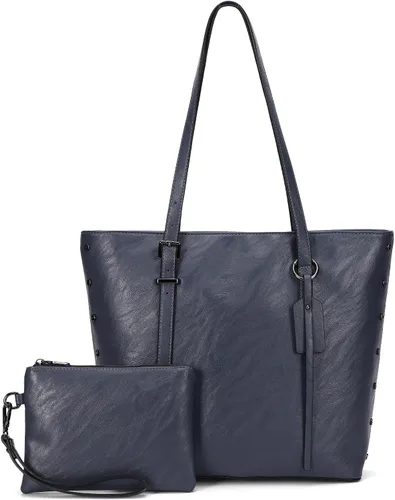 Vista 12 de KL928 Bolso de mano para mujer, bolso de mano de piel sintética, bolso de hombro grande, asa superior, monederos, juego de 2 piezas
