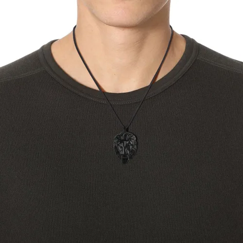 Vista 4 de COAI Collar con colgante de cabeza de león de obsidiana negra para hombre