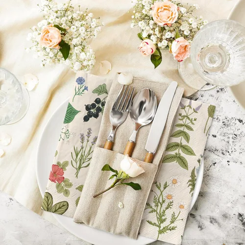 Vista 4 de AnyDesign 80 servilletas de papel de hierbas silvestres vintage, servilletas desechables de flores silvestres, servilletas de mano retro para postre