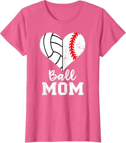 Vista 20 de Ball Mom Heart Funny Baseball Voleibol Mom - Camiseta para mamá, Negro, S