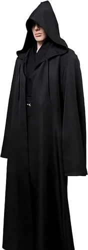 Vista 2 de NQIQIN Jedi Costume Adult Jedi Robe Black Cloak Cosplay Halloween Costumes Cape with Hood for Men Women Teenager