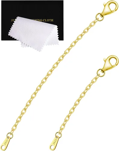 Vista 27 de Extensores de collar para mujer, chapados en oro de 14 quilates, extensores de collar duraderos, cadena de plata de ley 925 para pulsera y Dorado