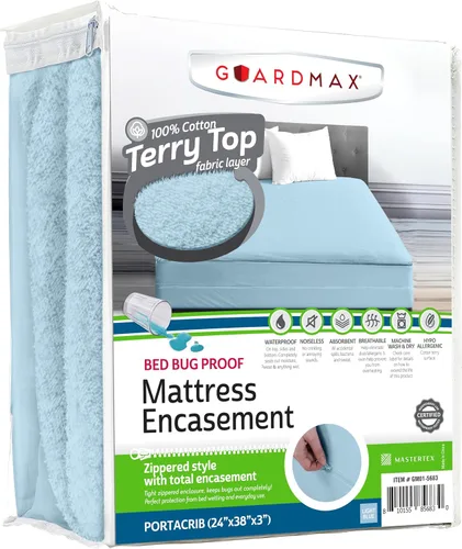 Vista 65 de Guardmax Funda de colchón individual con cremallera, protector de colchón 100% impermeable, suave y absorbente de algodón de rizo superior