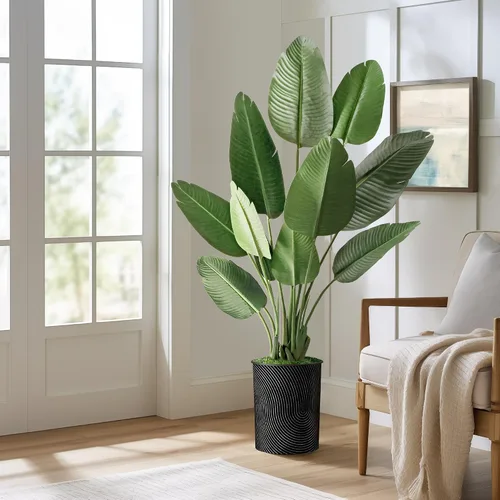 Vista 27 de SIGNWIN - Árbol artificial en moderna maceta con efecto de granito, ave del paraíso artificial de seda para decoración del hogar en interiores