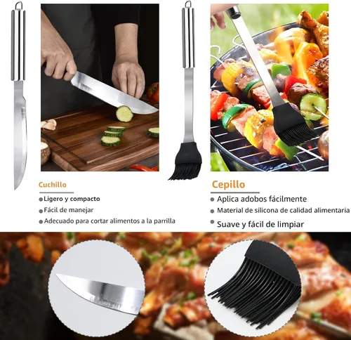 Vista 4 de 11 piezas de accesorios para parrilla de barbacoa de acero inoxidable, regalos para papá en el día del padre, juego de herramientas de parrilla