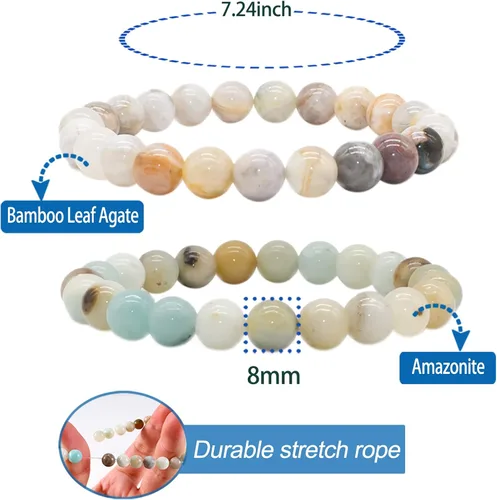 Vista 5 de Bivei - Pulsera elástica con cuentas redondas de cristales curativos de Reiki semipreciosos hecha a mano de 0315pulgadas 8 mm