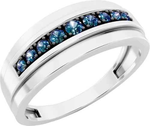 Vista 9 de Dazzlingrock Collection 0.23 Ctw Round Natural Diamond Nine Stone Single Row Wedding Band for Men in 925 Sterling Silver Negro diamond