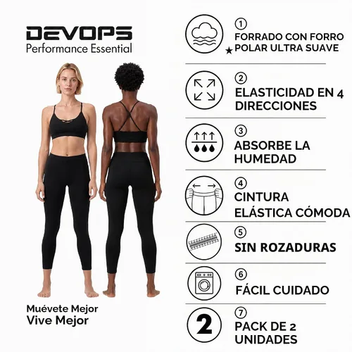 Vista 2 de DEVOPS - Juego de 2 pantalones térmicos interiores para mujer, calzoncillos largos, leggings 1#(línea_2pack) negro/negro