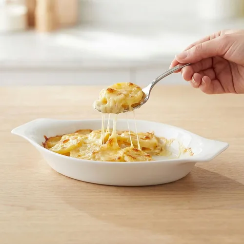Vista 5 de Platos ovalados de cerámica para hornear gratinados de 5 x 8 pulgadas 12 OZ, juego de 4 cuencos para banana split, para porciones de 1 o 2 personas