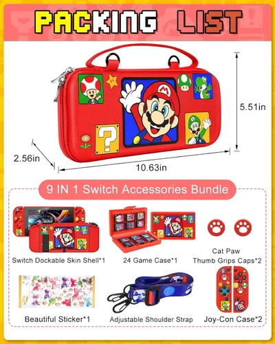 Vista 3 de for Nintendo Switch 9 in 1 Storage Accessories Kit with Travel Carrying Case+Switch Protective Cover+Game Case Holder+Strap+Sticker+2 Joycon